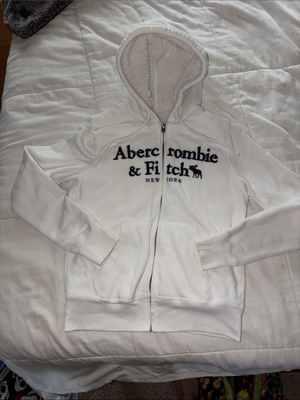Abercrombie & Fitch Y2K white Sherpa Lined zip hoodie women Vintage. Size small